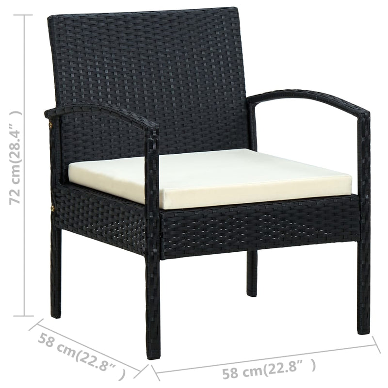 Garden Chair with Cushion Poly Rattan Black