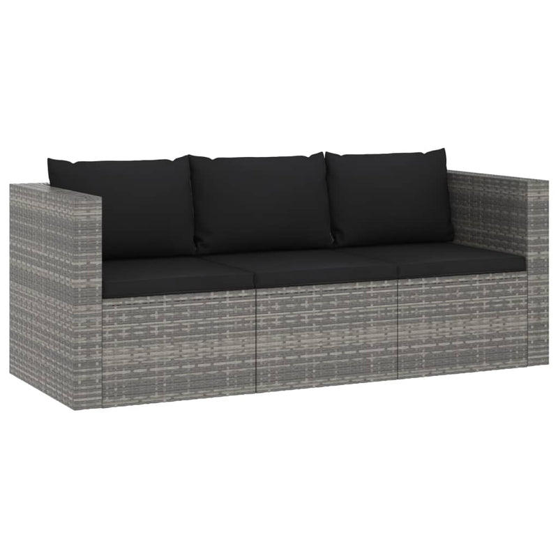 3 Piece Garden Lounge Set with Cushions Poly Rattan Grey