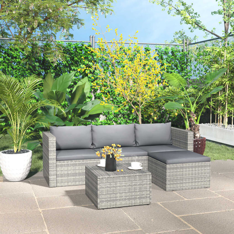 3 Piece Garden Lounge Set with Cushions Poly Rattan Grey