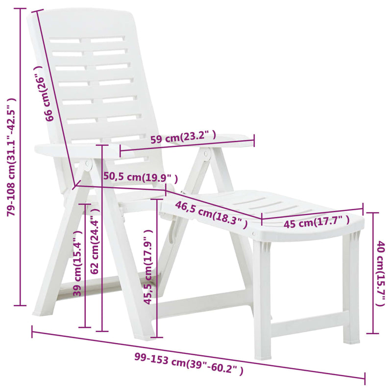 Folding Sun Lounger Plastic White