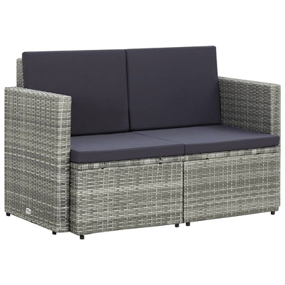 2 Seater Garden Sofa with Cushions Grey Poly Rattan