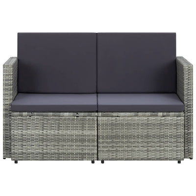 2 Seater Garden Sofa with Cushions Grey Poly Rattan