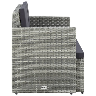 2 Seater Garden Sofa with Cushions Grey Poly Rattan