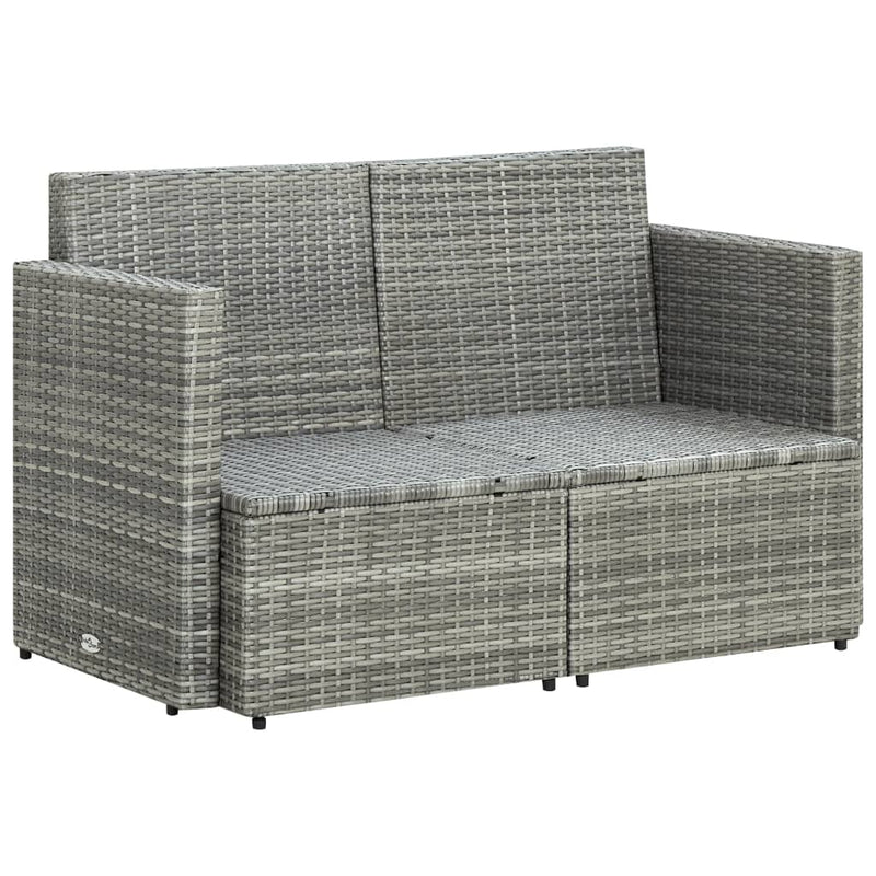 2 Seater Garden Sofa with Cushions Grey Poly Rattan