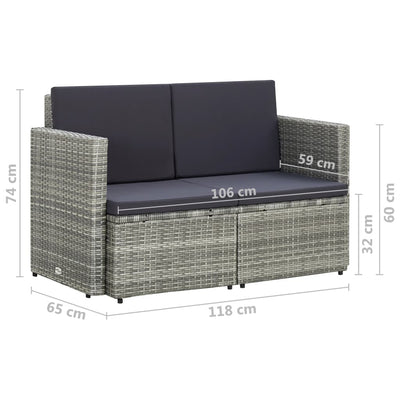 2 Seater Garden Sofa with Cushions Grey Poly Rattan