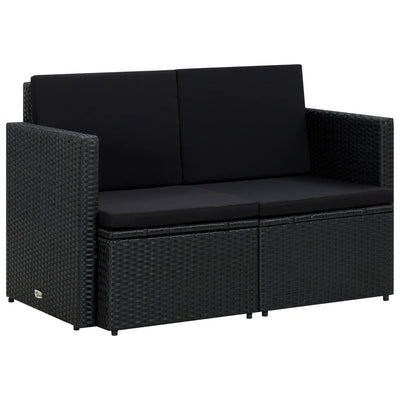 2 Seater Garden Sofa with Cushions Black Poly Rattan