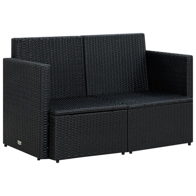 2 Seater Garden Sofa with Cushions Black Poly Rattan