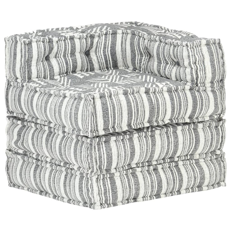 Modular Pouffe Grey Stripe Fabric