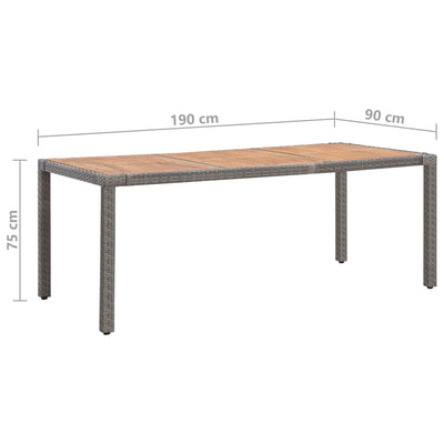 Garden Table Grey 190x90x75 cm Poly Rattan and Solid Acacia Wood