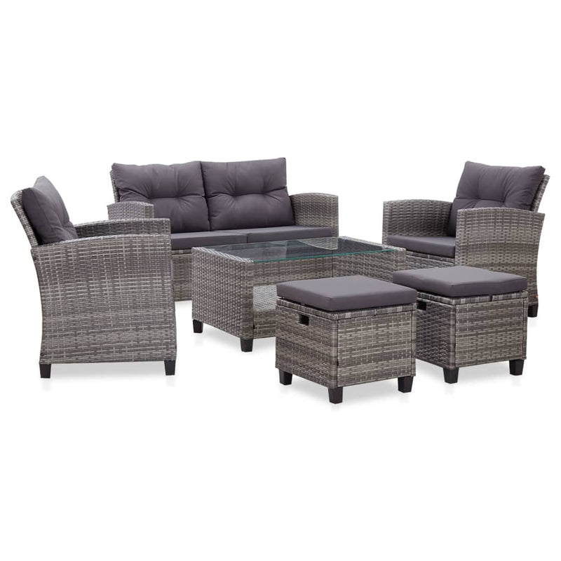 6 Piece Garden Sofa Set with Cushions Poly Rattan Dark Grey