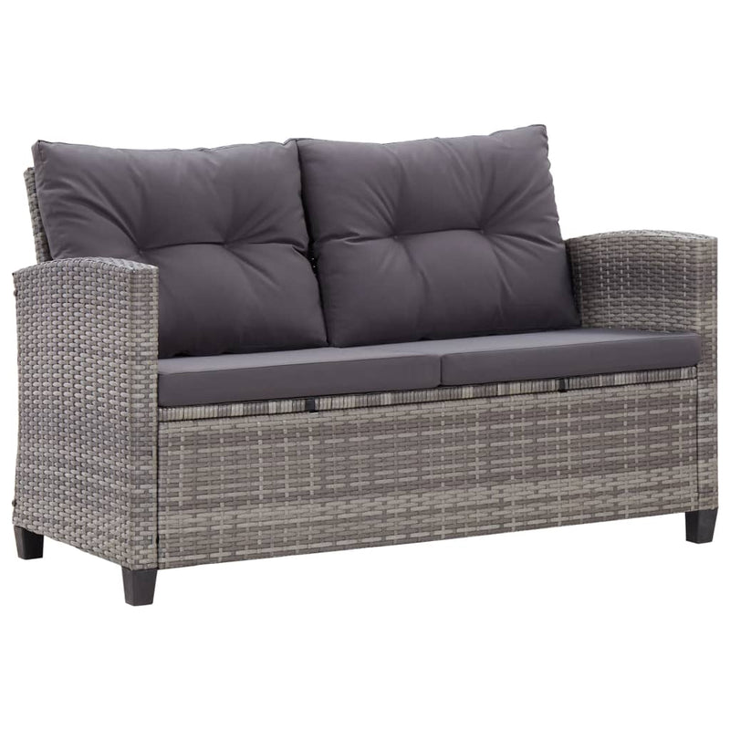 2-Seater Garden Sofa with Cushions Grey 124 cm Poly Rattan