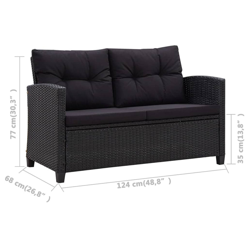 2-Seater Garden Sofa with Cushions Black 124 cm Poly Rattan