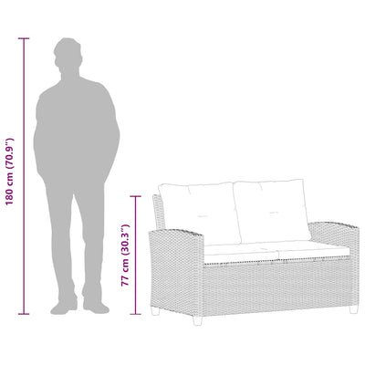 2-Seater Garden Sofa with Cushions Black 124 cm Poly Rattan