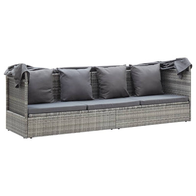 Garden Lounge Bed with Roof Mixed Grey Poly Rattan