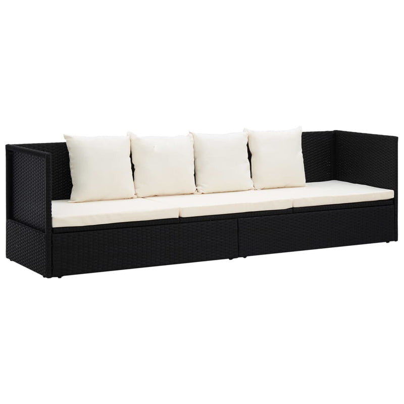 Garden Bed with Cushion & Pillows Poly Rattan Black