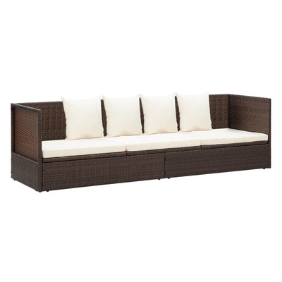 Garden Bed with Cushion & Pillows Poly Rattan Brown