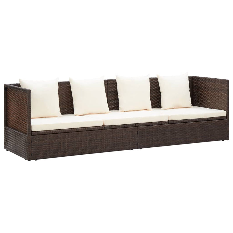 Garden Bed with Cushion & Pillows Poly Rattan Brown