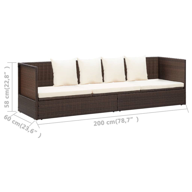 Garden Bed with Cushion & Pillows Poly Rattan Brown