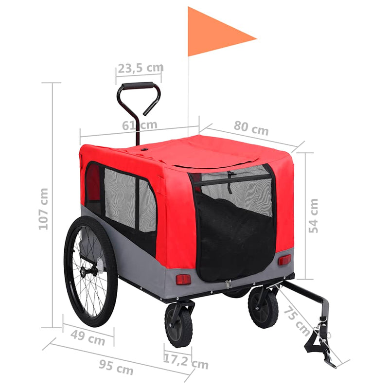 2-in-1 Pet Bike Trailer and Jogging Stroller Red and Grey