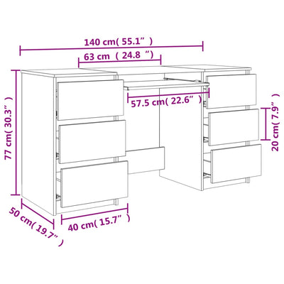 Writing Desk Sonoma Oak 140x50x77 cm Engineered Wood