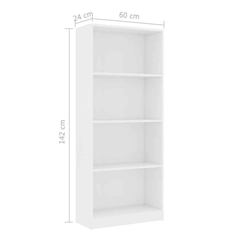 4-Tier Book Cabinet White 60x24x142 cm Engineered Wood