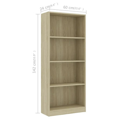 4-Tier Book Cabinet Sonoma Oak 60x24x142 cm Engineered Wood