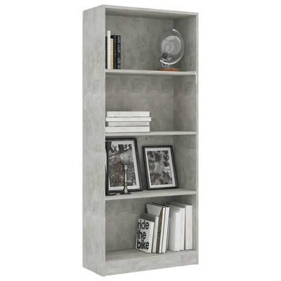 4-Tier Book Cabinet Concrete Grey 60x24x142 cm Engineered Wood