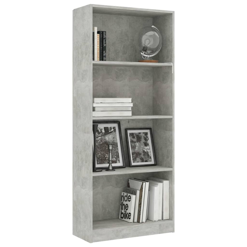 4-Tier Book Cabinet Concrete Grey 60x24x142 cm Engineered Wood