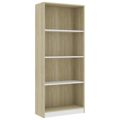 4-Tier Book Cabinet White and Sonoma Oak 60x24x142 cm Engineered Wood