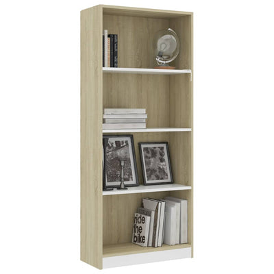 4-Tier Book Cabinet White and Sonoma Oak 60x24x142 cm Engineered Wood