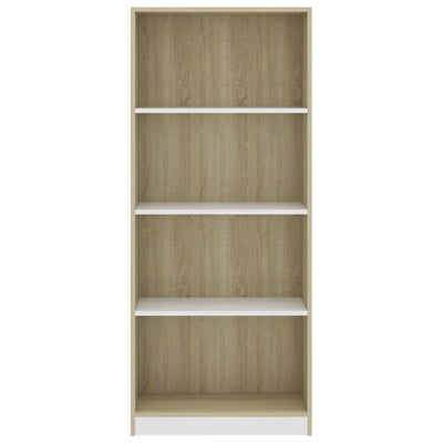 4-Tier Book Cabinet White and Sonoma Oak 60x24x142 cm Engineered Wood