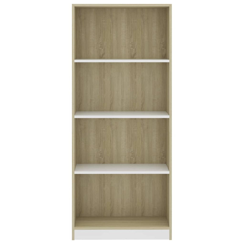 4-Tier Book Cabinet White and Sonoma Oak 60x24x142 cm Engineered Wood