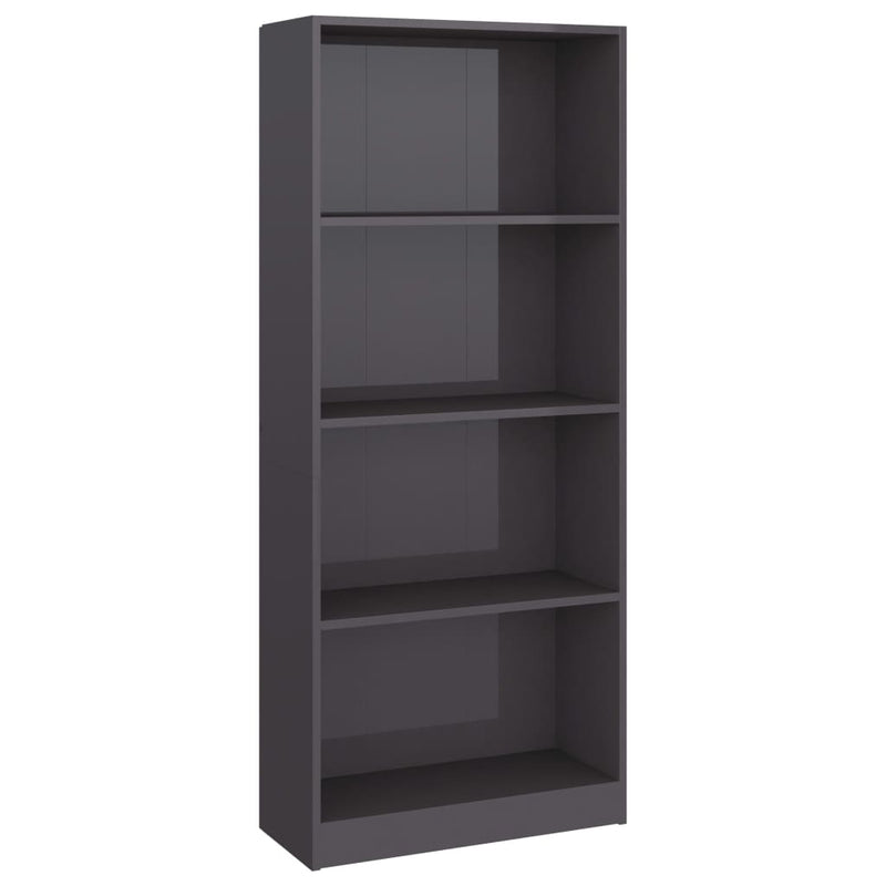 4-Tier Book Cabinet High Gloss Grey 60x24x142 cm Engineered Wood