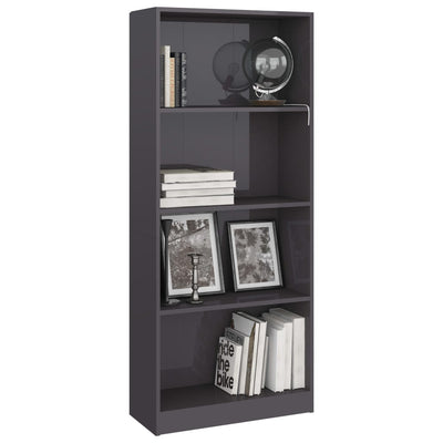 4-Tier Book Cabinet High Gloss Grey 60x24x142 cm Engineered Wood