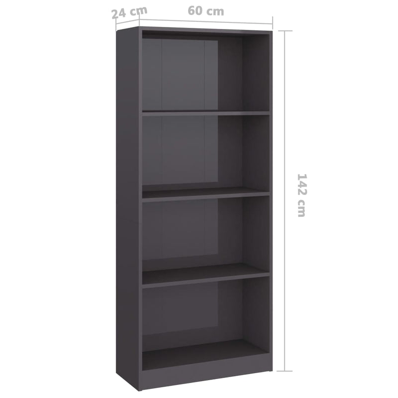 4-Tier Book Cabinet High Gloss Grey 60x24x142 cm Engineered Wood