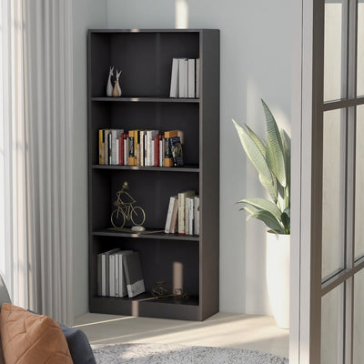 4-Tier Book Cabinet High Gloss Grey 60x24x142 cm Engineered Wood