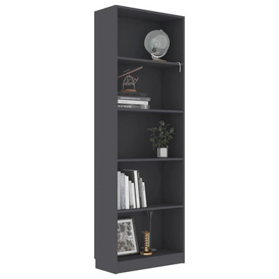 5-Tier Book Cabinet Grey 60x24x175 cm Engineered Wood