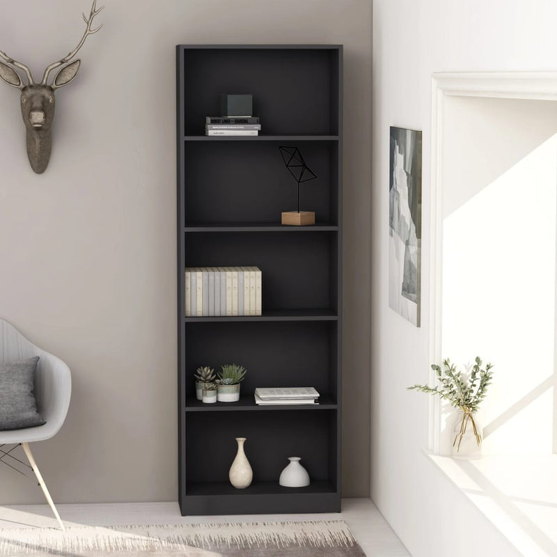 5-Tier Book Cabinet Grey 60x24x175 cm Engineered Wood