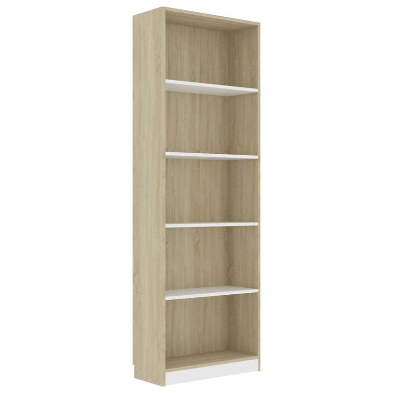 5-Tier Book Cabinet White and Sonoma Oak 60x24x175 cm Engineered Wood