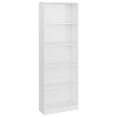 5-Tier Book Cabinet High Gloss White 60x24x175 cm Engineered Wood