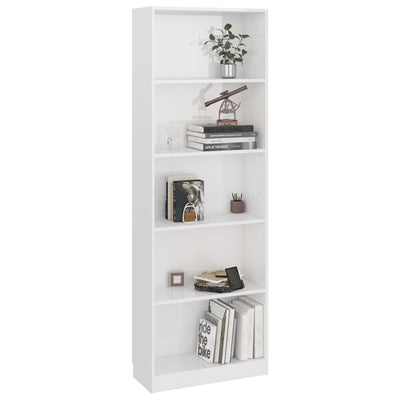 5-Tier Book Cabinet High Gloss White 60x24x175 cm Engineered Wood