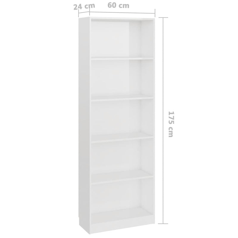 5-Tier Book Cabinet High Gloss White 60x24x175 cm Engineered Wood