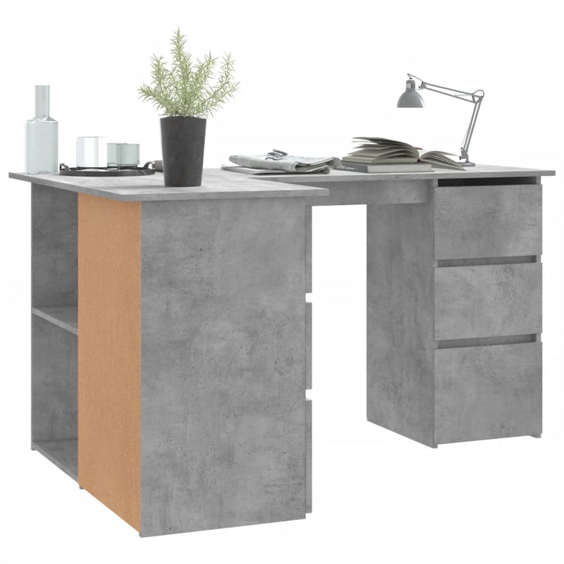 Corner Desk Concrete Grey 145x100x76 cm Engineered Wood