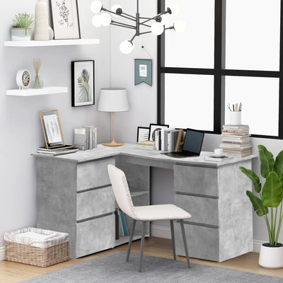 Corner Desk Concrete Grey 145x100x76 cm Engineered Wood