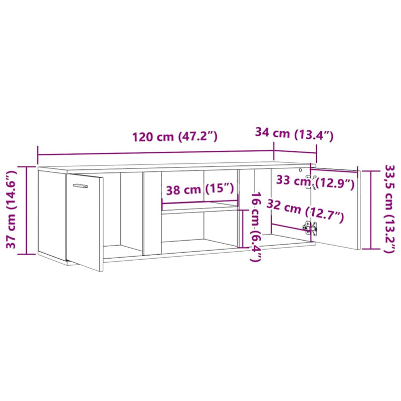 TV Cabinet White 120x34x37 cm Engineered Wood