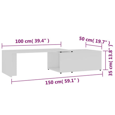 Coffee Table White 150x50x35 cm Engineered Wood