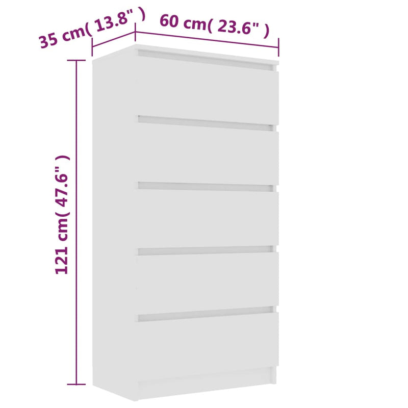 Drawer Sideboard White 60x35x121 cm Engineered Wood