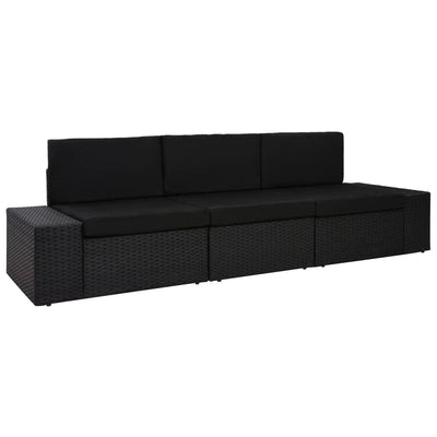 Sectional Sofa 3-Seater Poly Rattan Black