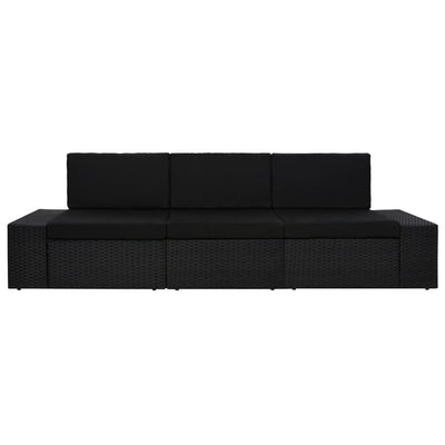 Sectional Sofa 3-Seater Poly Rattan Black