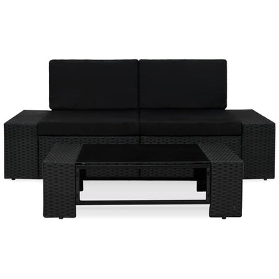 3 Piece Garden Lounge Set Poly Rattan Black